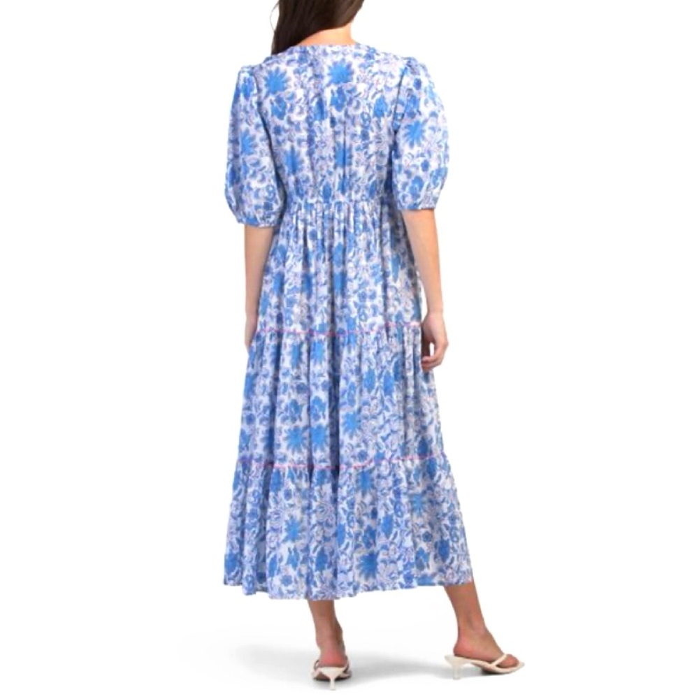 DEBBIE KATZ Floral Blue Maxi Dress/Beach Coverup - Picture 12 of 12